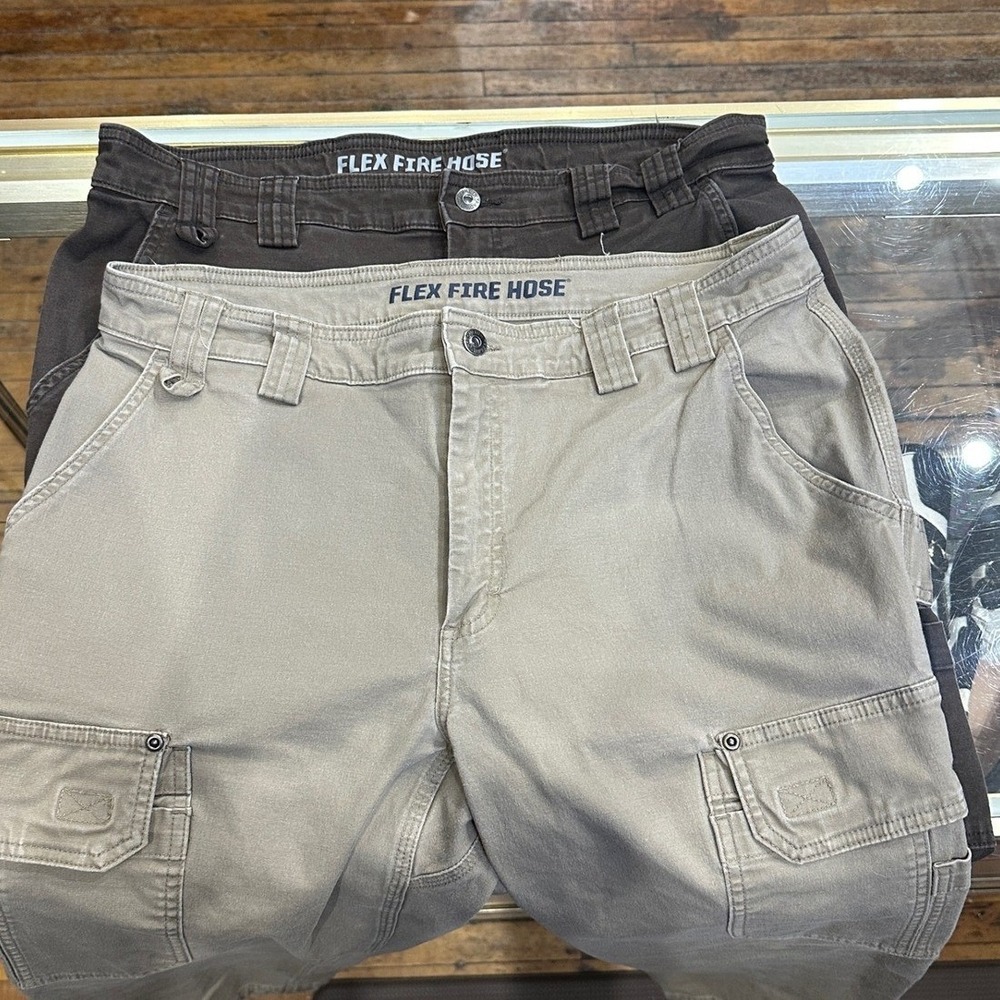 Duluth Trading Co Flex Fire Hose Cargo Pants Bundle Mens 37x30 Khaki Brown 2pk - Picture 2 of 8